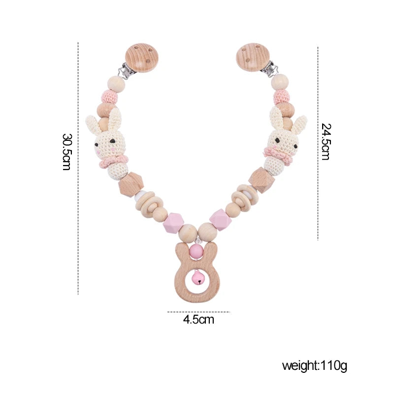 Wood Teether Crochet Baby Hanging Rattle Toy