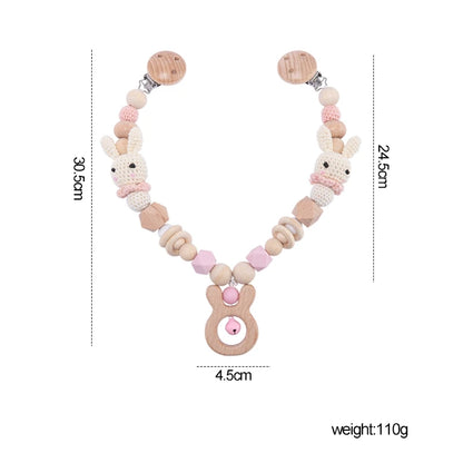 Wood Teether Crochet Baby Hanging Rattle Toy