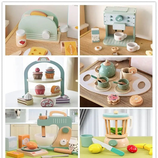 Wooden Kitchen Pretend Play Coffee Ice Cream Toy