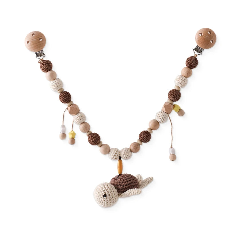 Wood Teether Crochet Baby Hanging Rattle Toy