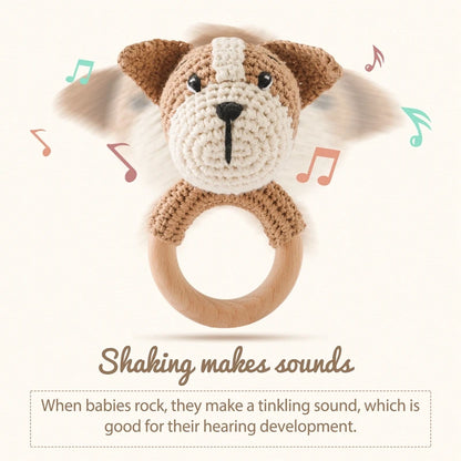 Wooden Rabbit Crochet Baby Rattle Teether Toy