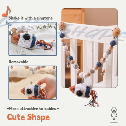 Wood Teether Crochet Baby Hanging Rattle Toy