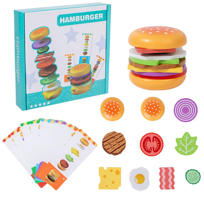 Montessori Wooden Hamburger Stacking Pretend Play Toy