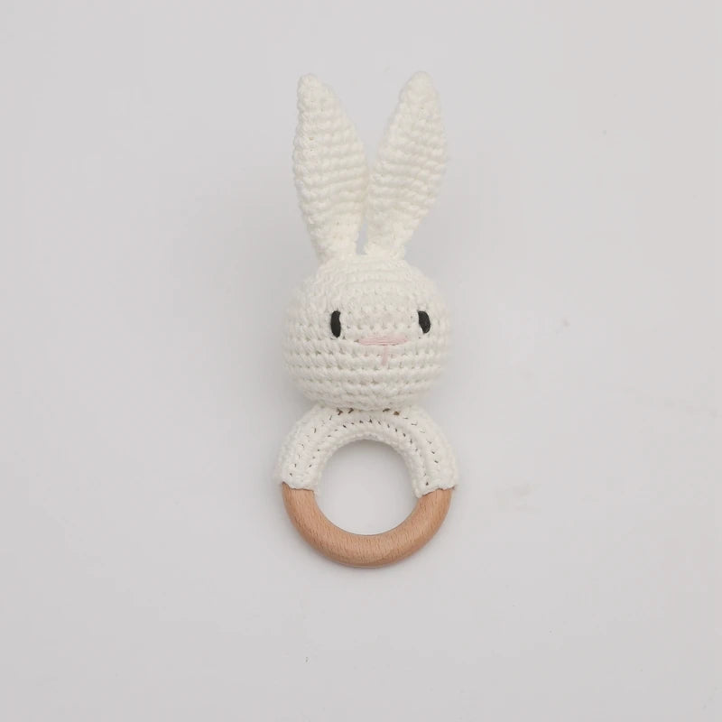 Wooden Rabbit Crochet Baby Rattle Teether Toy