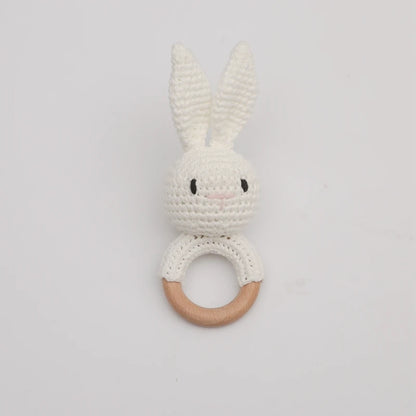 Wooden Rabbit Crochet Baby Rattle Teether Toy