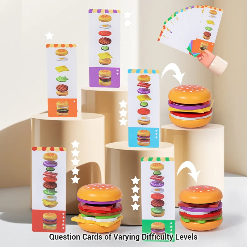 Montessori Wooden Hamburger Stacking Pretend Play Toy