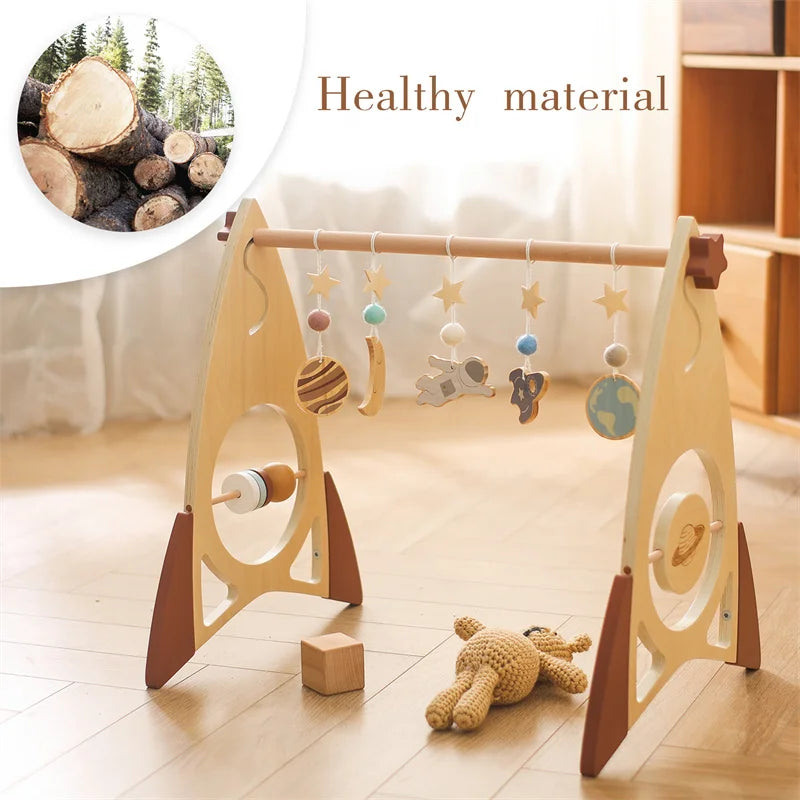 Baby Wooden Rocket Montessori Activity Gym for Newborns