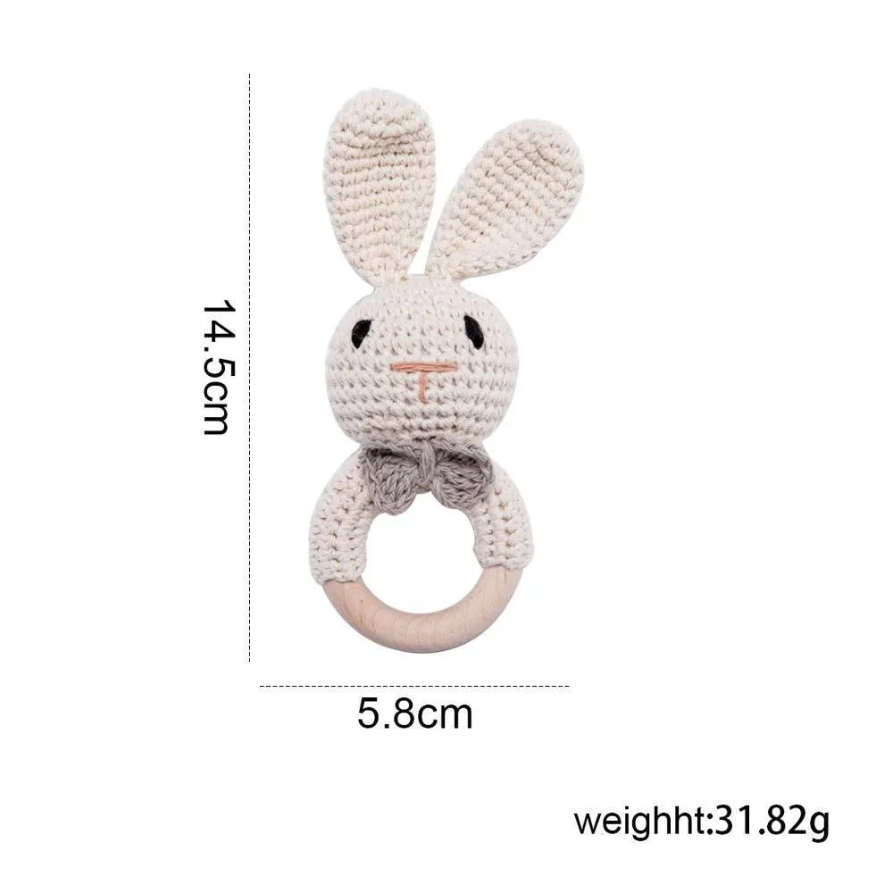 Wooden Rabbit Crochet Baby Rattle Teether Toy