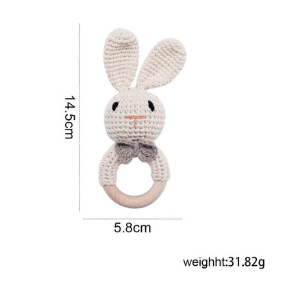 Wooden Rabbit Crochet Baby Rattle Teether Toy