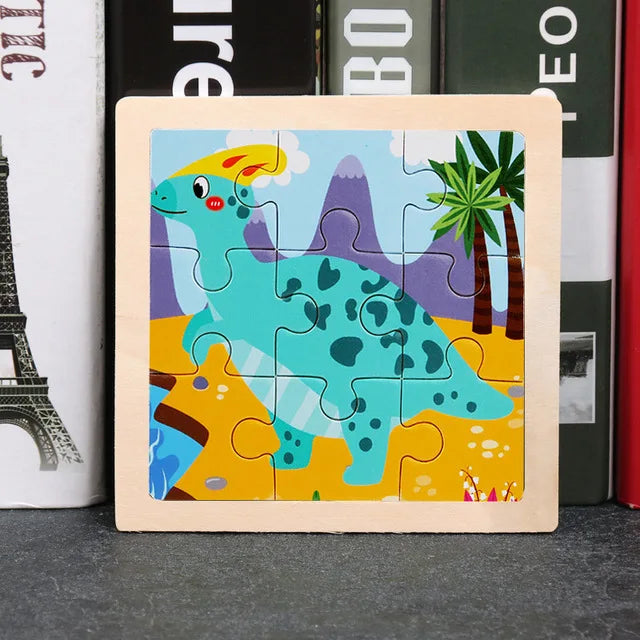 11*11cm 3D Wooden Puzzle Baby Toys Cartoon Animal Traffic