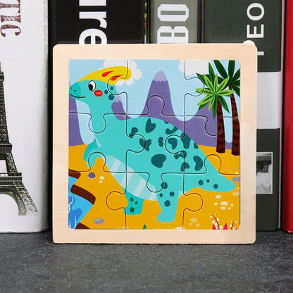 11*11cm 3D Wooden Puzzle Baby Toys Cartoon Animal Traffic