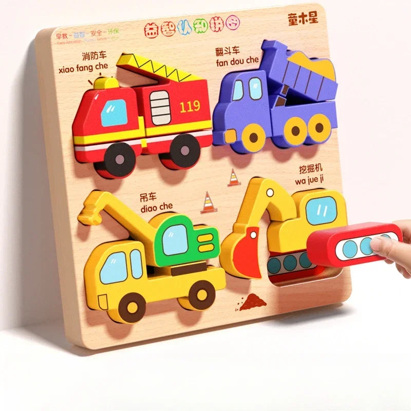 Montessori Cartoon 3D Wooden Puzzle Animal Traffic