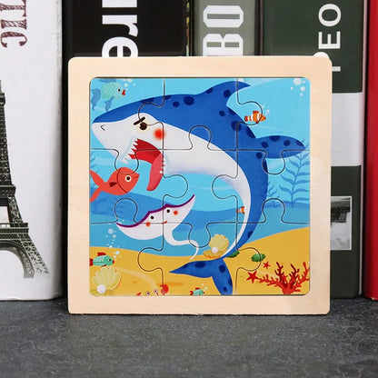11*11cm 3D Wooden Puzzle Baby Toys Cartoon Animal Traffic