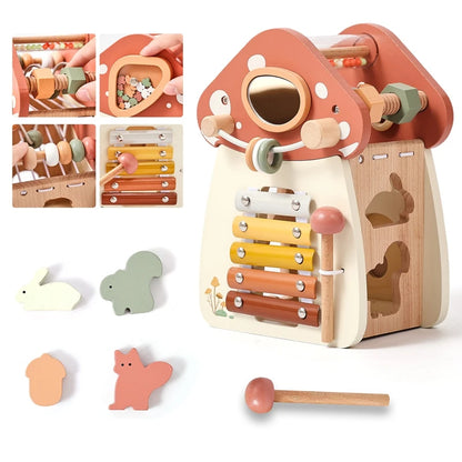Montessori Wooden Mushroom Castle Stacking Puzzle Toy