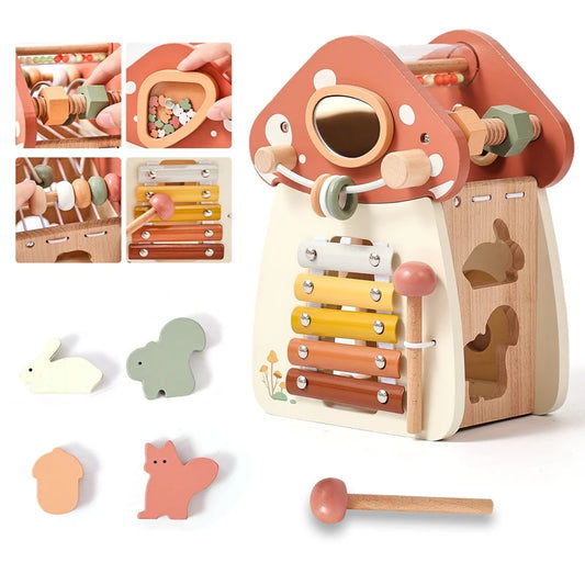 Montessori Wooden Mushroom Castle Stacking Puzzle Toy