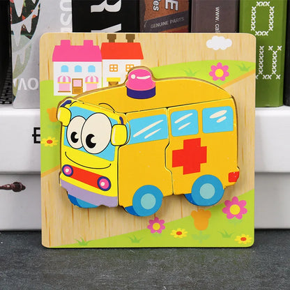 Baby High Quality 3D Wooden Puzzles Educational Cartoon