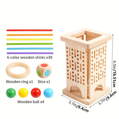 Montessori Wooden Board Game Colorful Sticks Dice Game