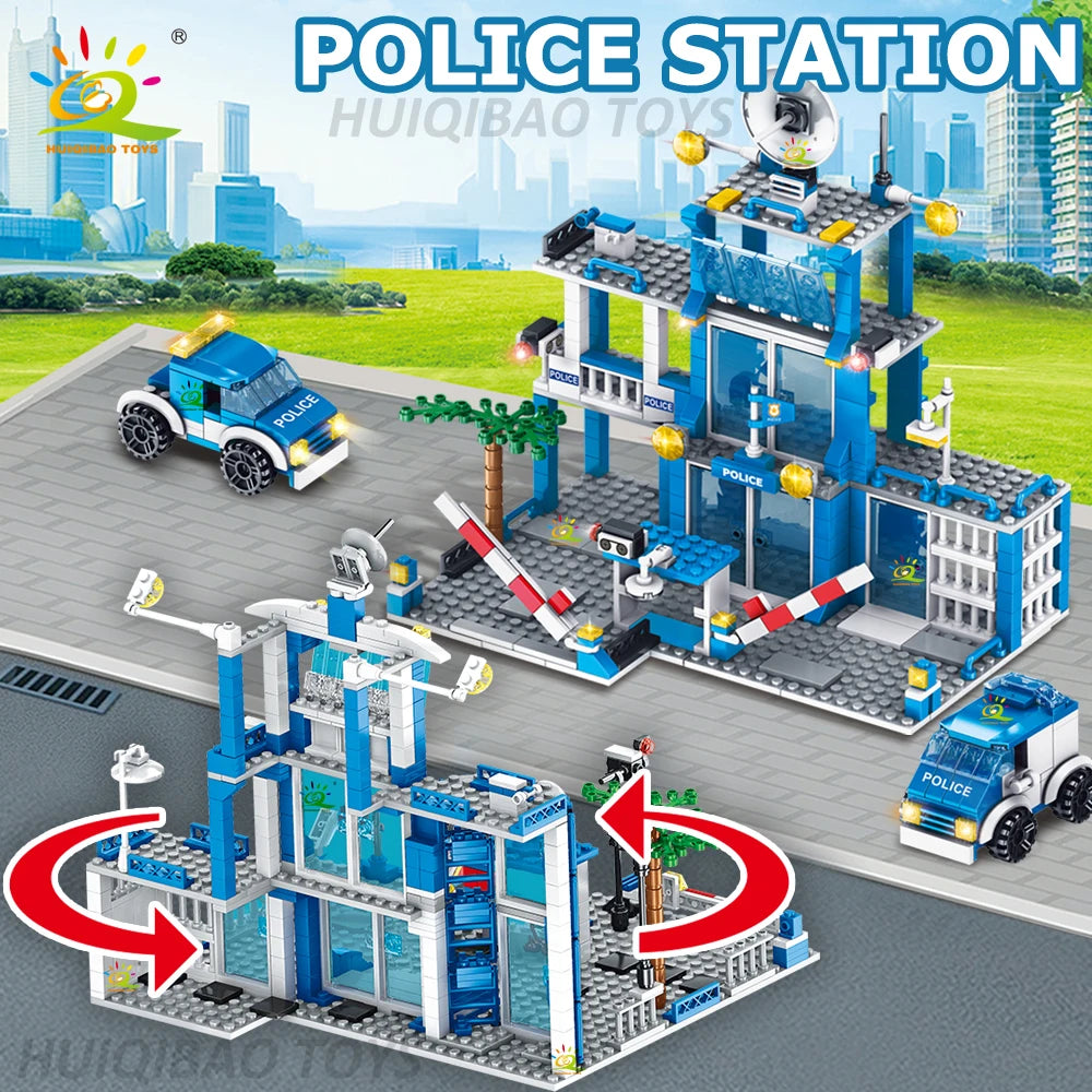 City Police Station Building Blocks Set Boys DIY Car Figures