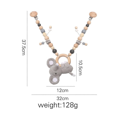 Wood Teether Crochet Baby Hanging Rattle Toy