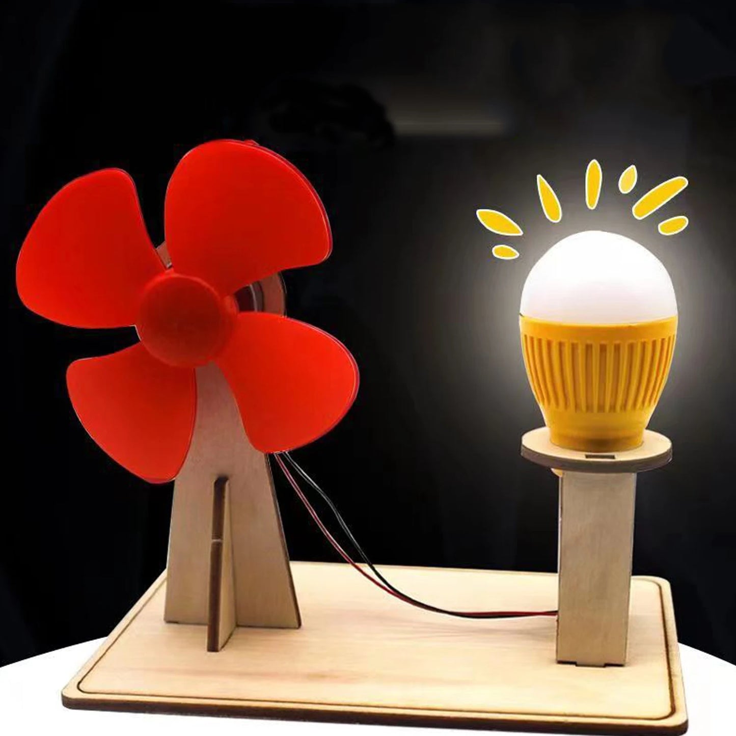 Wooden Wind Generator Model Kids Science Toy Funny Technology