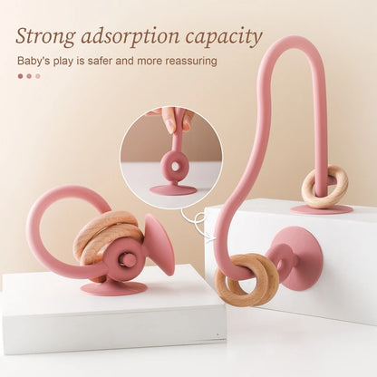 Baby Montessori Silicone Wooden Bead Maze Teether Toy