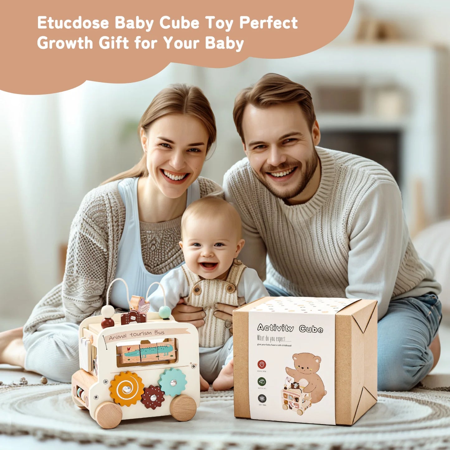 Baby Wooden Montessori Busy Bus Educational Toy
