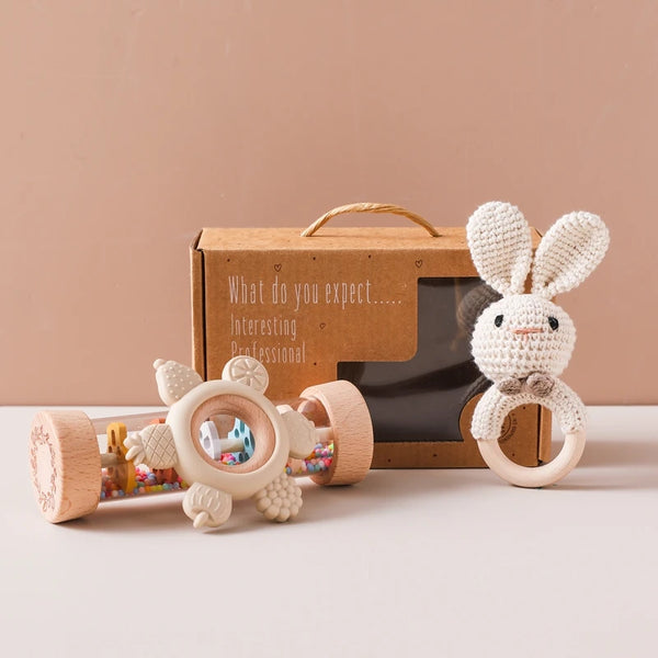 Baby Rattle Set Crochet Animal Sensory Gift Box