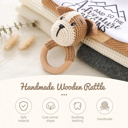 Wooden Rabbit Crochet Baby Rattle Teether Toy