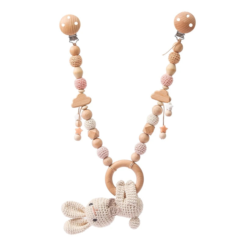 Wood Teether Crochet Baby Hanging Rattle Toy