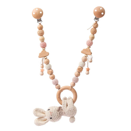 Wood Teether Crochet Baby Hanging Rattle Toy