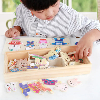 Wooden Bear Dressing Puzzle Educational Toy for Kids