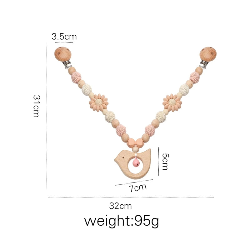 Wood Teether Crochet Baby Hanging Rattle Toy