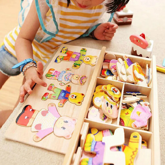 Wooden Bear Dressing Puzzle Educational Toy for Kids