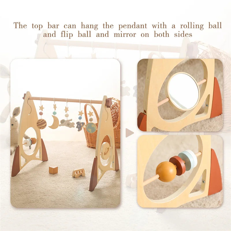 Baby Wooden Rocket Montessori Activity Gym for Newborns