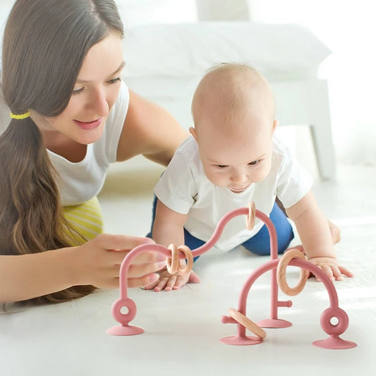 Baby Montessori Silicone Wooden Bead Maze Teether Toy