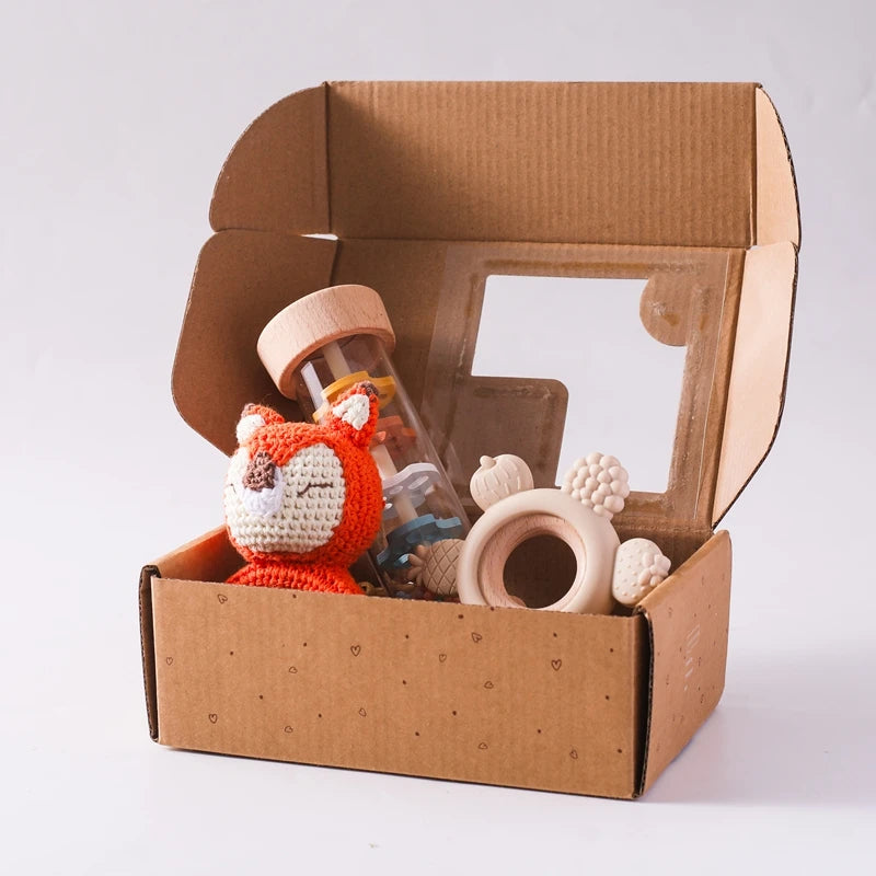Baby Rattle Set Crochet Animal Sensory Gift Box