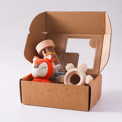 Baby Rattle Set Crochet Animal Sensory Gift Box