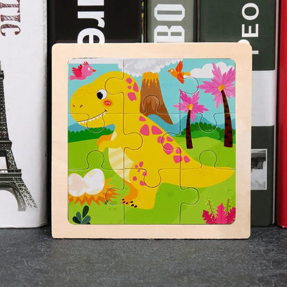 11*11cm 3D Wooden Puzzle Baby Toys Cartoon Animal Traffic