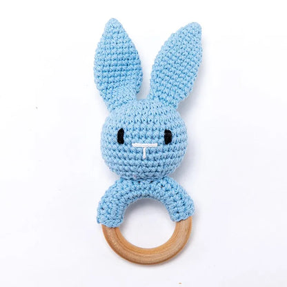 Wooden Rabbit Crochet Baby Rattle Teether Toy