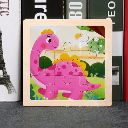11*11cm 3D Wooden Puzzle Baby Toys Cartoon Animal Traffic