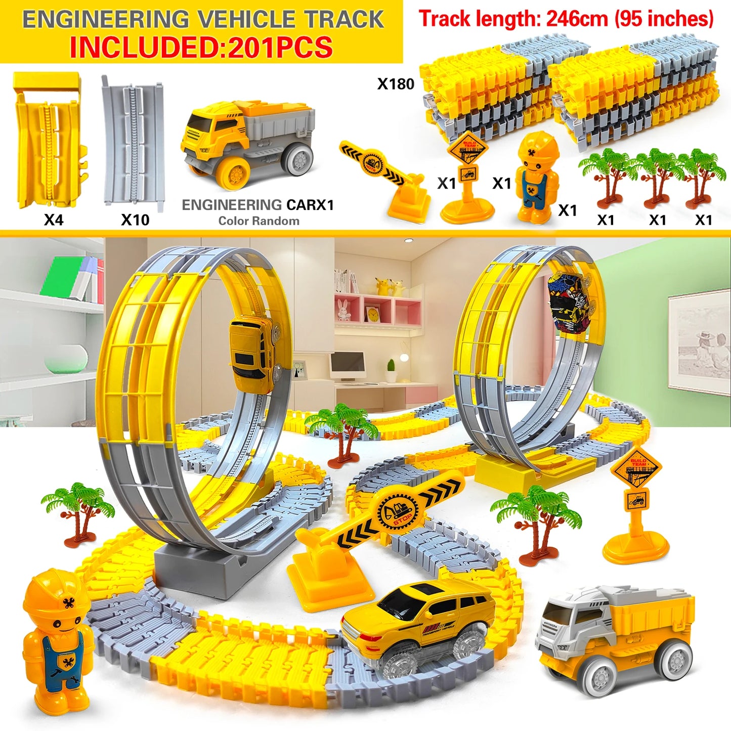 Electric Flexible Track Car Engineering Toy Set