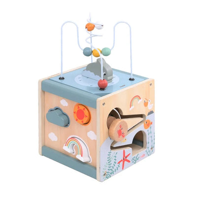 Wooden Activity Cube for Toddlers 5in1 Animal Shape Sorter