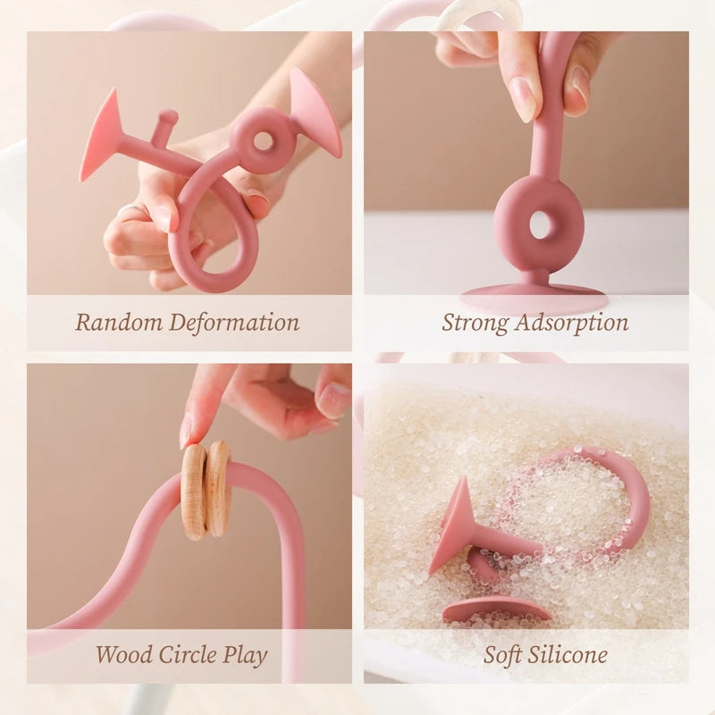 Baby Montessori Silicone Wooden Bead Maze Teether Toy