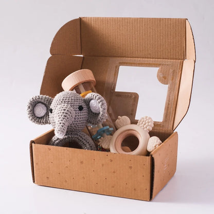 Baby Rattle Set Crochet Animal Sensory Gift Box