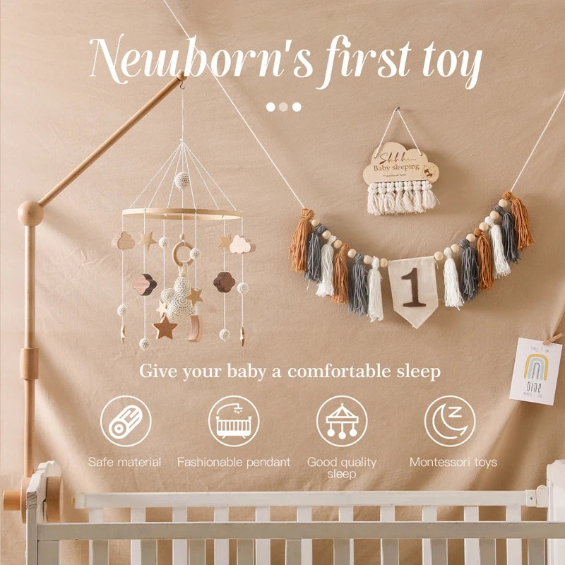 Baby Wooden Crib Mobile Music Bell Hanging Toy