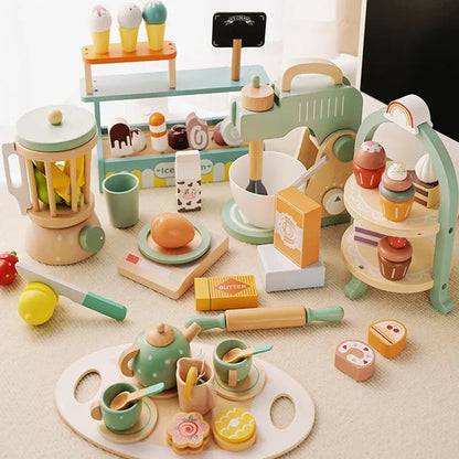 Wooden Kitchen Pretend Play Coffee Ice Cream Toy