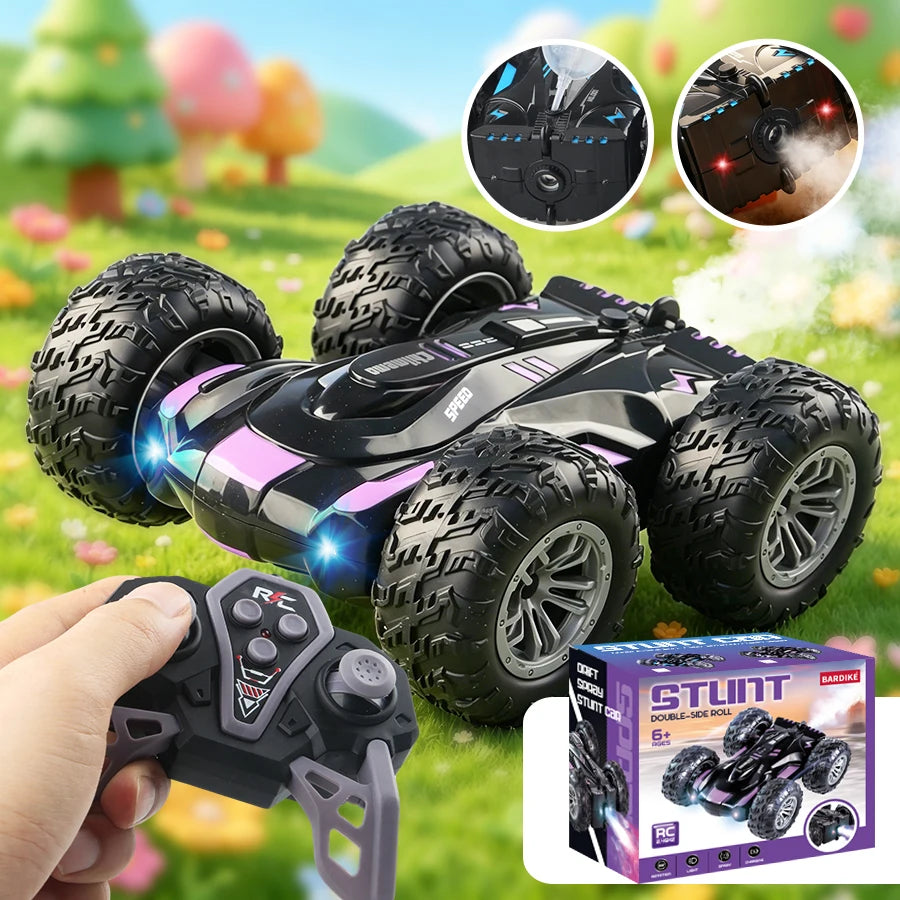 RC spray car 2.4G double-sided stunt with lights Children's toys
