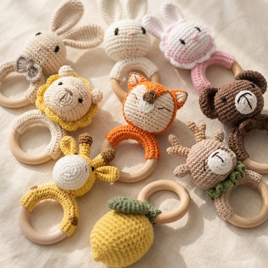 Wooden Rabbit Crochet Baby Rattle Teether Toy