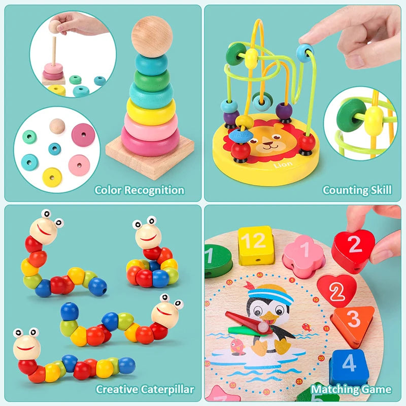 5-6pcs/set Montessori Wooden Toys for Babies Boy Girl Gift Baby