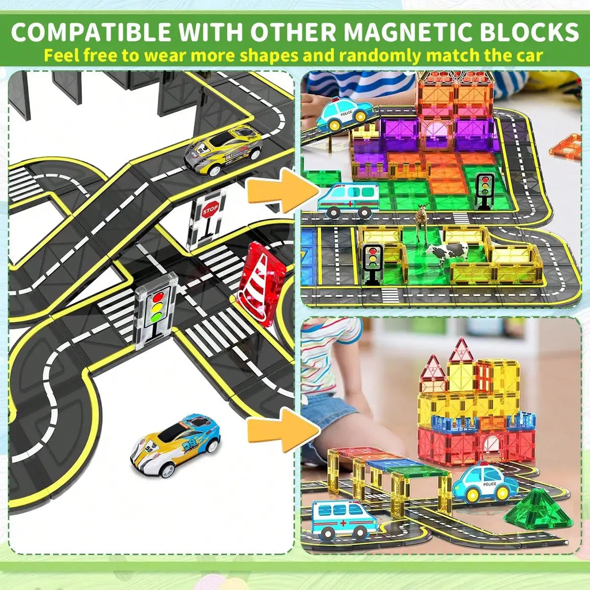 Magnetic Road Building Tiles City Track Toy